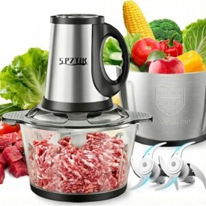 SPZTJK Multifunktionaler Elektrischer Schneidroboter aus?? Fleischhacker f??r den Hausgebrauch,  Zerkleinerer Elektrisch??zwei Sch??sseln??Edelstahls & Glass??und klingen??zum Zerkleinern und Hacken geeignet, Ideal f??r Gem??se, Knoblauch, Salat, Babynahrung